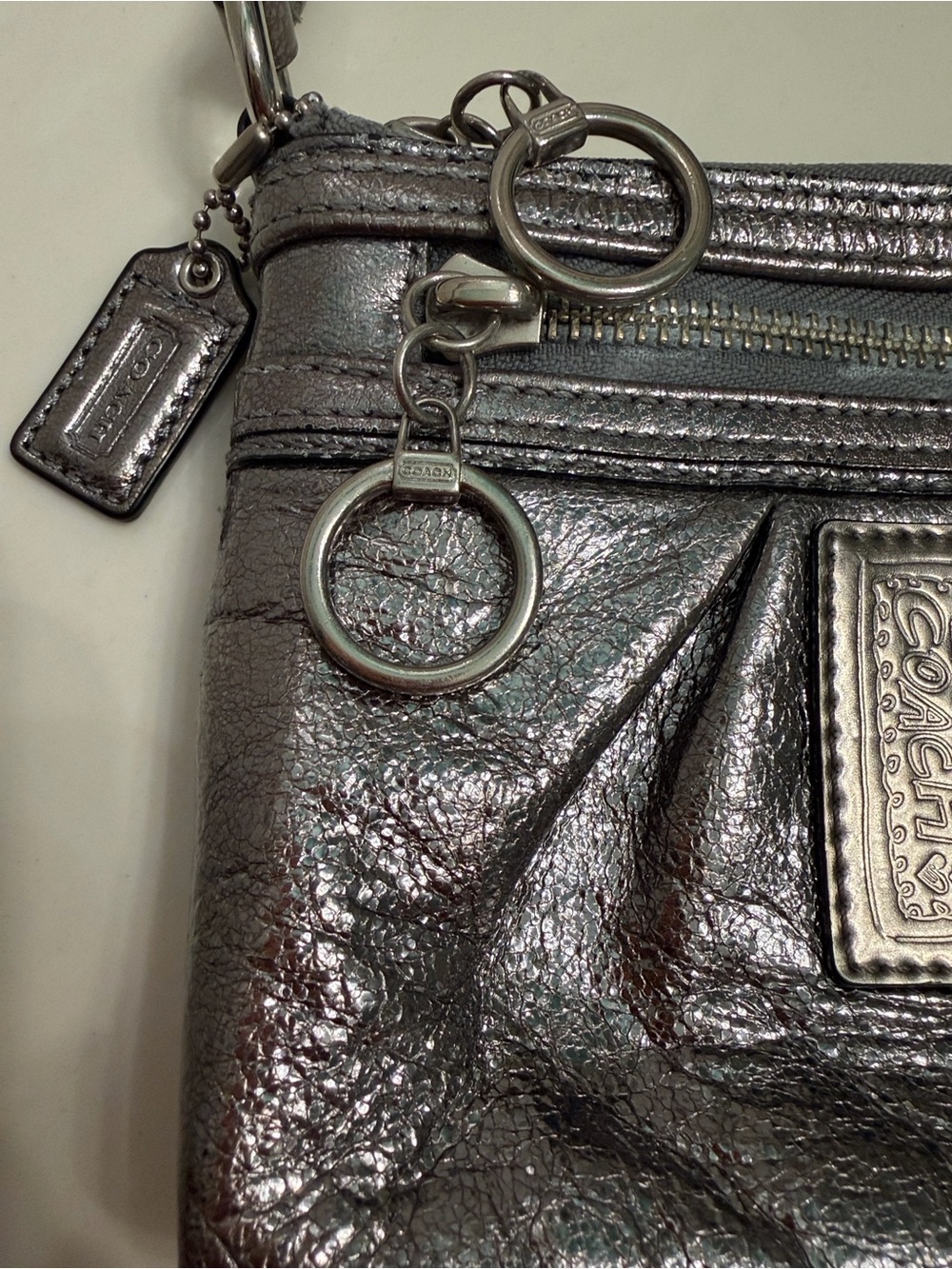 Coach Poppy Metallic Pewter Wristlet with Silver Hardware - Picture 3 of 7